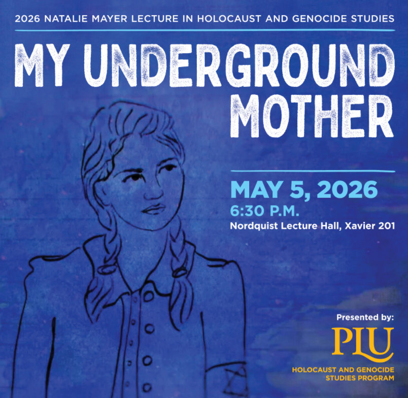 Natalie Mayer Lecture 2026 - My Underground Mother Banner for Natalie Mayer Lecture 2026 - My Underground Mother on May 5, 2026 at 6:30 PM, Xavier 201. Dark blue background with silhouette of a woman.