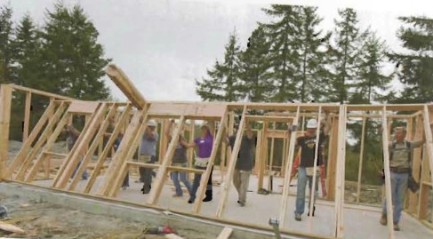 Students volunteering to build a home