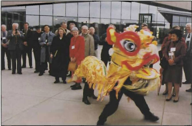 The inaugural Wang Center symposium, watching Chinese dragon dancers