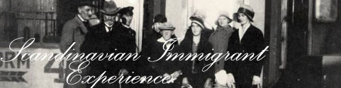 Scandinavian Immigrant Experience banner - photo of a group of people standing in front of building