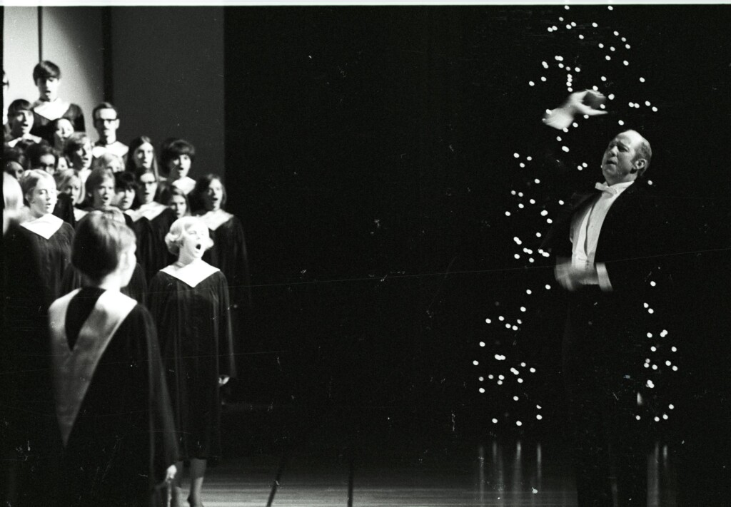 Maurice Skones conducting the Choir of the West at the 1970 Christmas Concert
