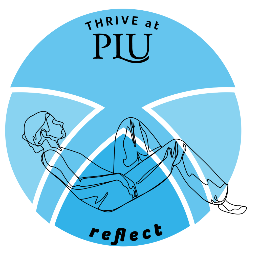THRIVE Reflect Logo: Blue circle with line drawing of person reclining