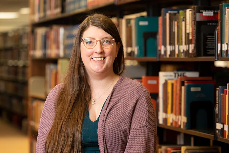 Lauren Loftis, Archivist & Special Collections Librarian, Friday, March 17, 2023, in Mortvedt Library at PLU. (PLU Photo / Sy Bean)