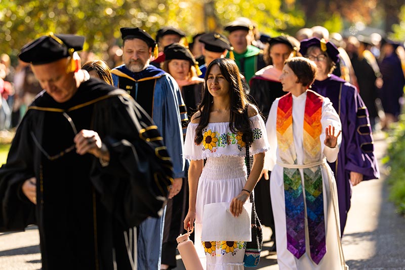 The 2026-2027 school year begins with Convocation, a bookend to New Student Orientation, Tuesday, Sept. 8, 2026, in Olson Gymnasium at PLU. (PLU Photo / Sy Bean)