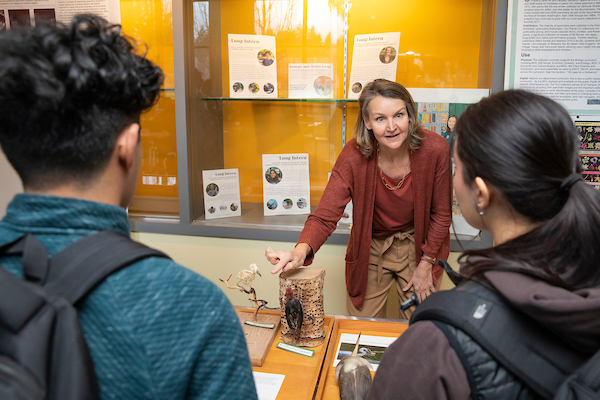 The Biology Department has several bird, mammal, and plant specimens that demonstrate different Darwinian properties are on display in the Rieke Lobby for the annual Darwin Day Celebration, Monday, Feb. 13, 2023, at PLU. (PLU Photo / Sy Bean)