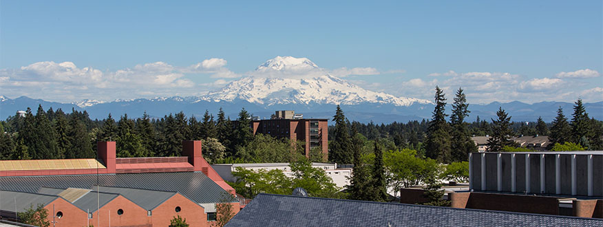 Mt Rainier over lower campus at PLU