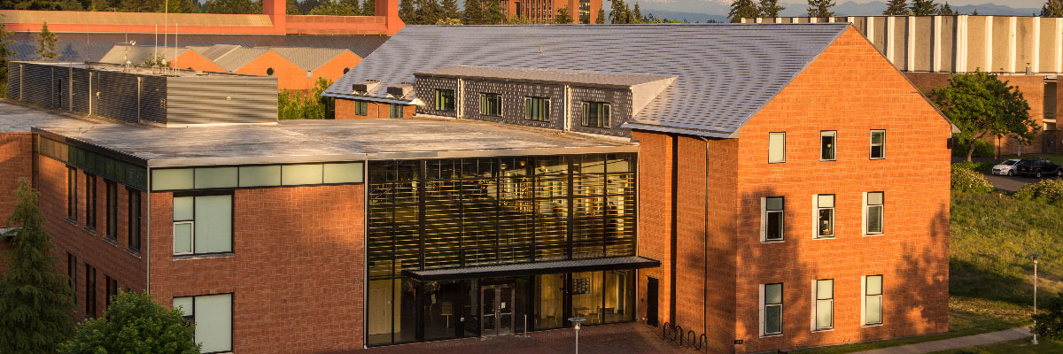 The Morken building on PLU's campus on a sunny day