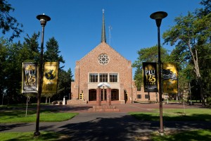 Red Square and Karen Hille Phillips Center in the morning sunshine at PLU on Monday, Aug. 17, 2015. (Photo: John Froschauer/PLU)