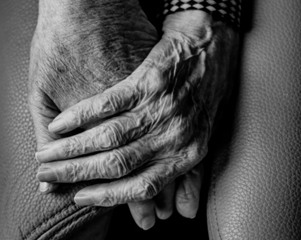 two elderly hands clasped together