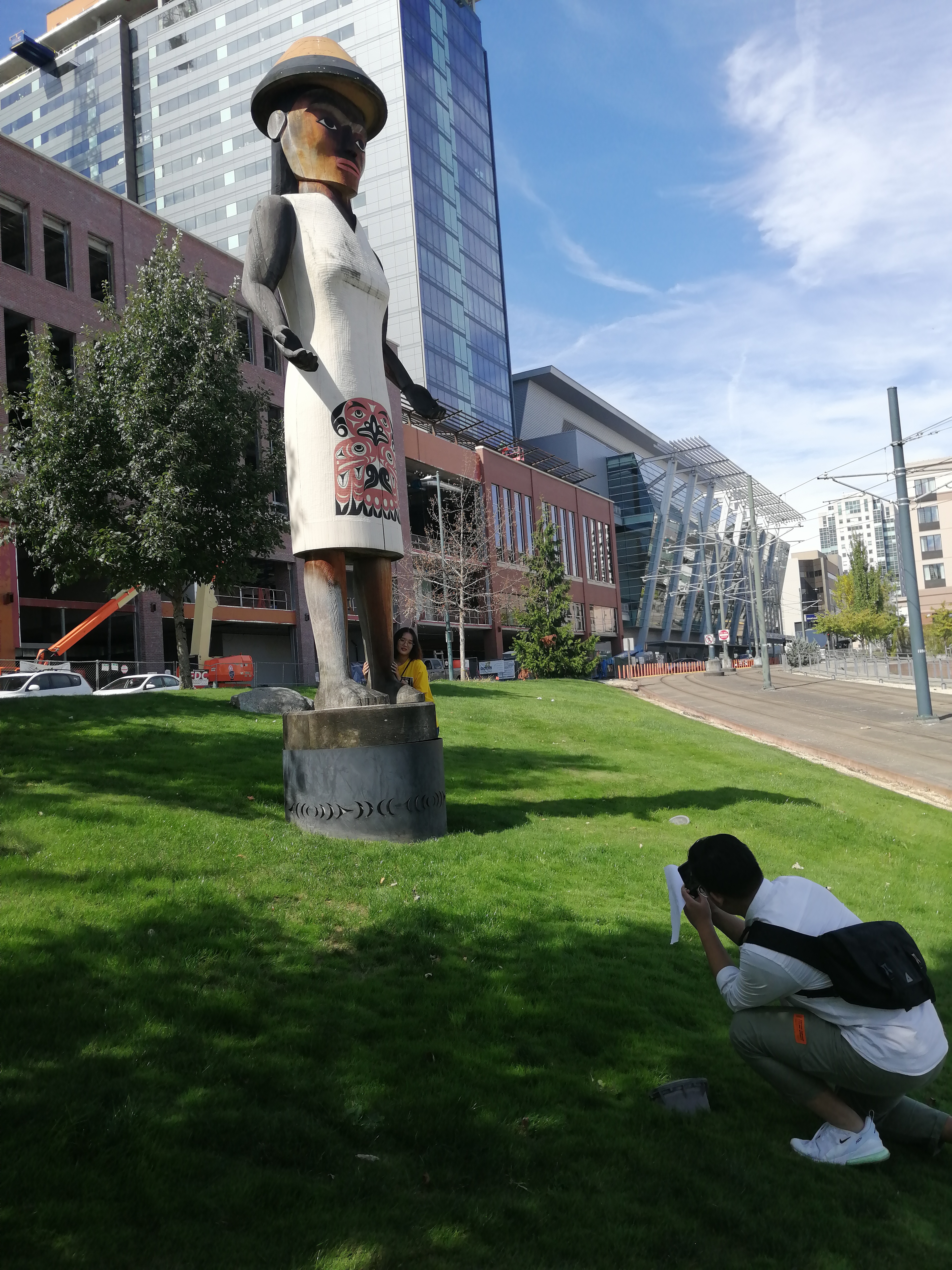 ABC students take photos at the Tacoma Welcome Figure