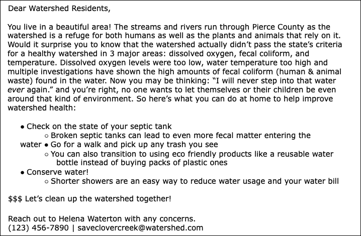 Dear Watershed Residents