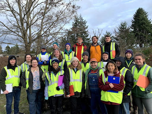 ENVT 350 Spring 2020 class (and our amazing TA Layne Perkins!) with our Pierce County Watershed Coordinator and longtime ENVT 350 supporter Barbara Ann Smolko!