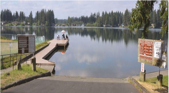 Picture of a lake from a boat ramp