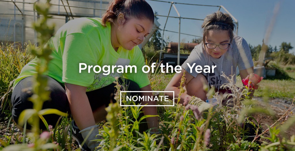 Nominate Program of the Year banner photo of 2 students gardening