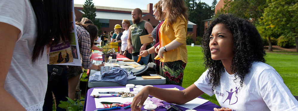 Two students talking at the Involvement Fair