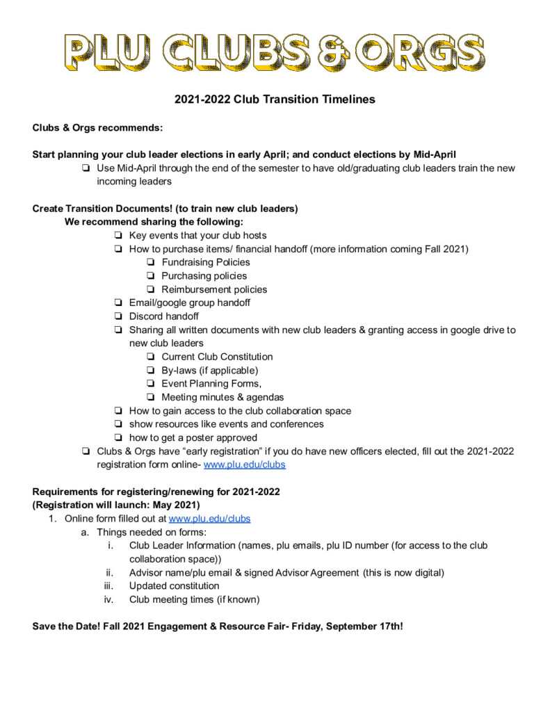 Clubs & Orgs PLU