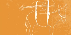 drawing of donkey with violin on back