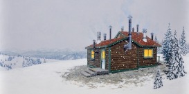 mangan-port snow surrounding warm little cabin