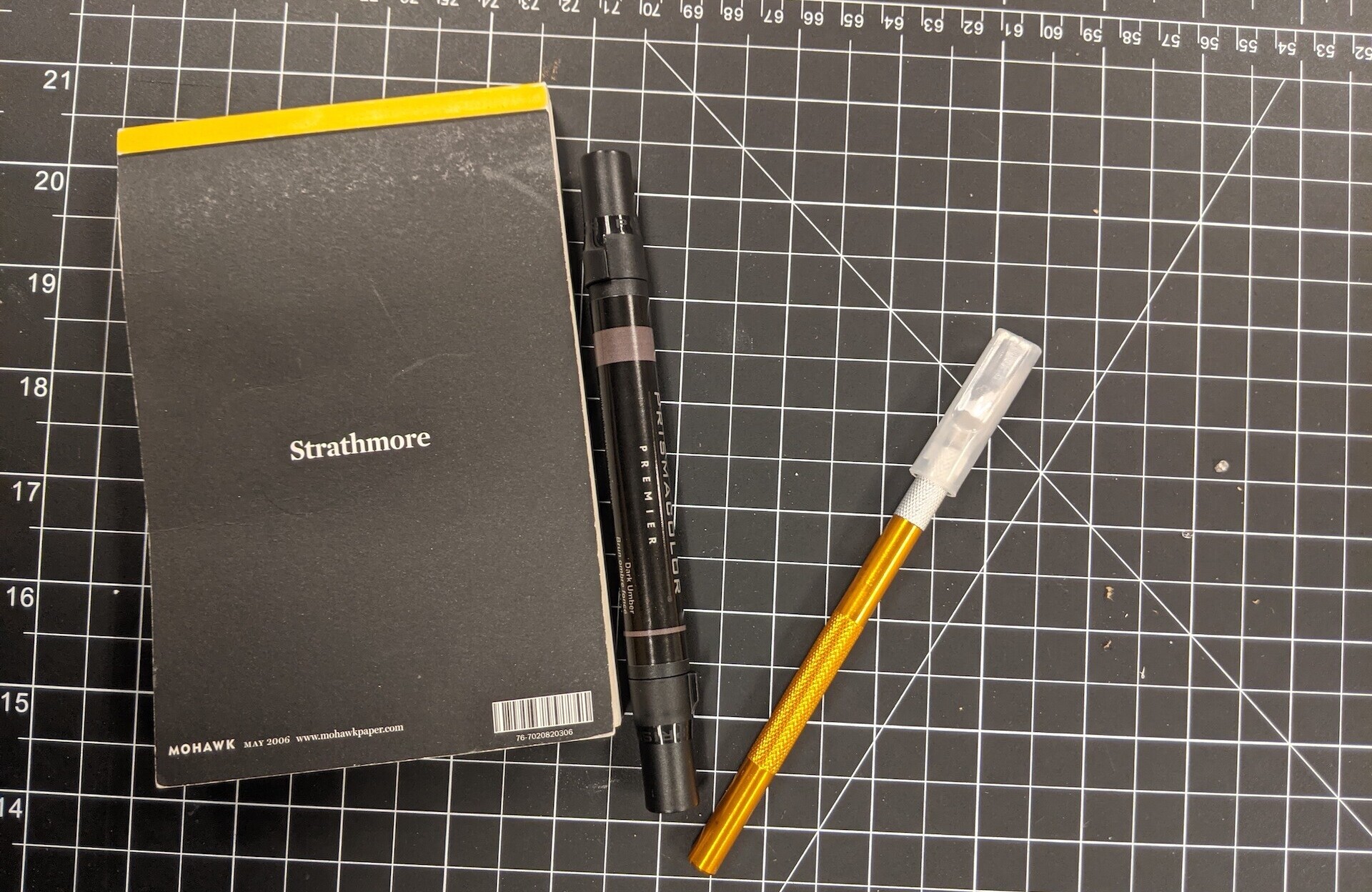 PLU_Design_Research_Lab_2021-09 Notebook, pen, cutting knife and cutting mat