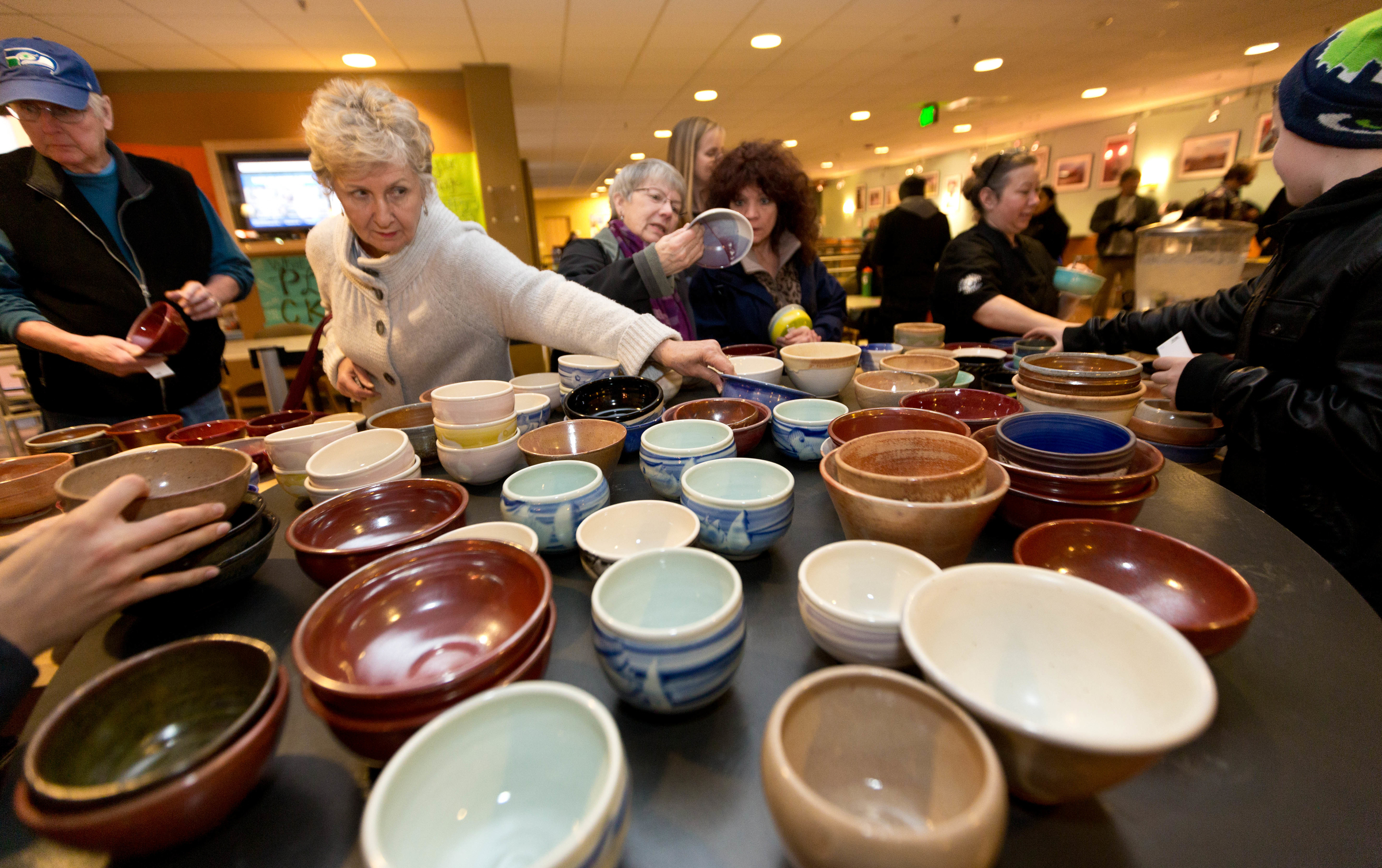 Empty Bowls with bowls my by PLU students and faculty in the Anderson University Center on Wednesday, Nov. 19, 2014. (Photo/John Froschauer)