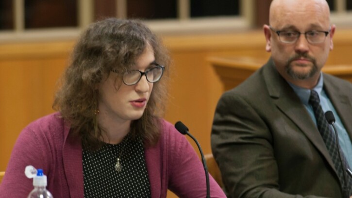 Angie Tinker '16 speaks in favor of the initiative one during the The Ruth Anderson Public Debate at PLU on 10/8/2015 (Photo/John Struzenberg '16)