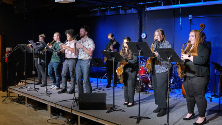 Saxophone and Jazz Combos performing in The Cave, Tuesday, Nov. 30, 2021, at PLU. (PLU Photo/John Froschauer)