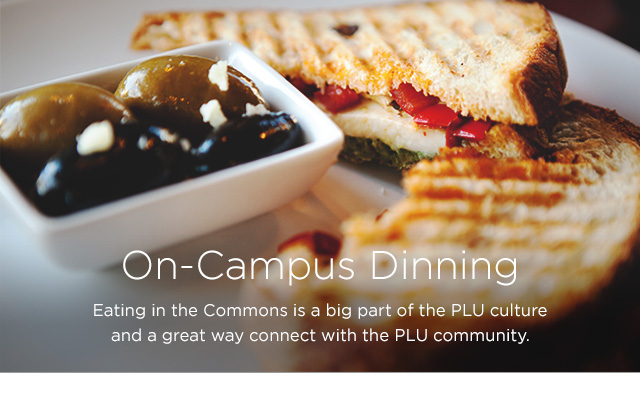 On Campus Dining - Eating in the Commons is a big part of the PLU culture and a great way to connect with the PLU community. Picture of a sandwich.