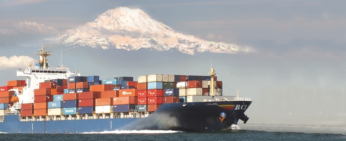 Container Vessel w/Mt. Rainier in background