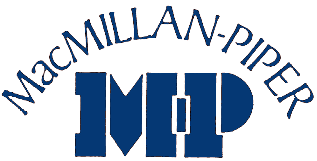 Blue text on white background: "MacMILLAN-PIPER" above "MP"