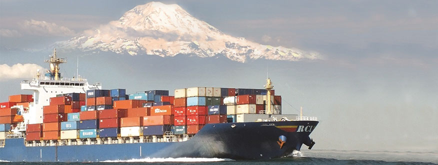 Cargo Ship with Mt. Rainier in the background