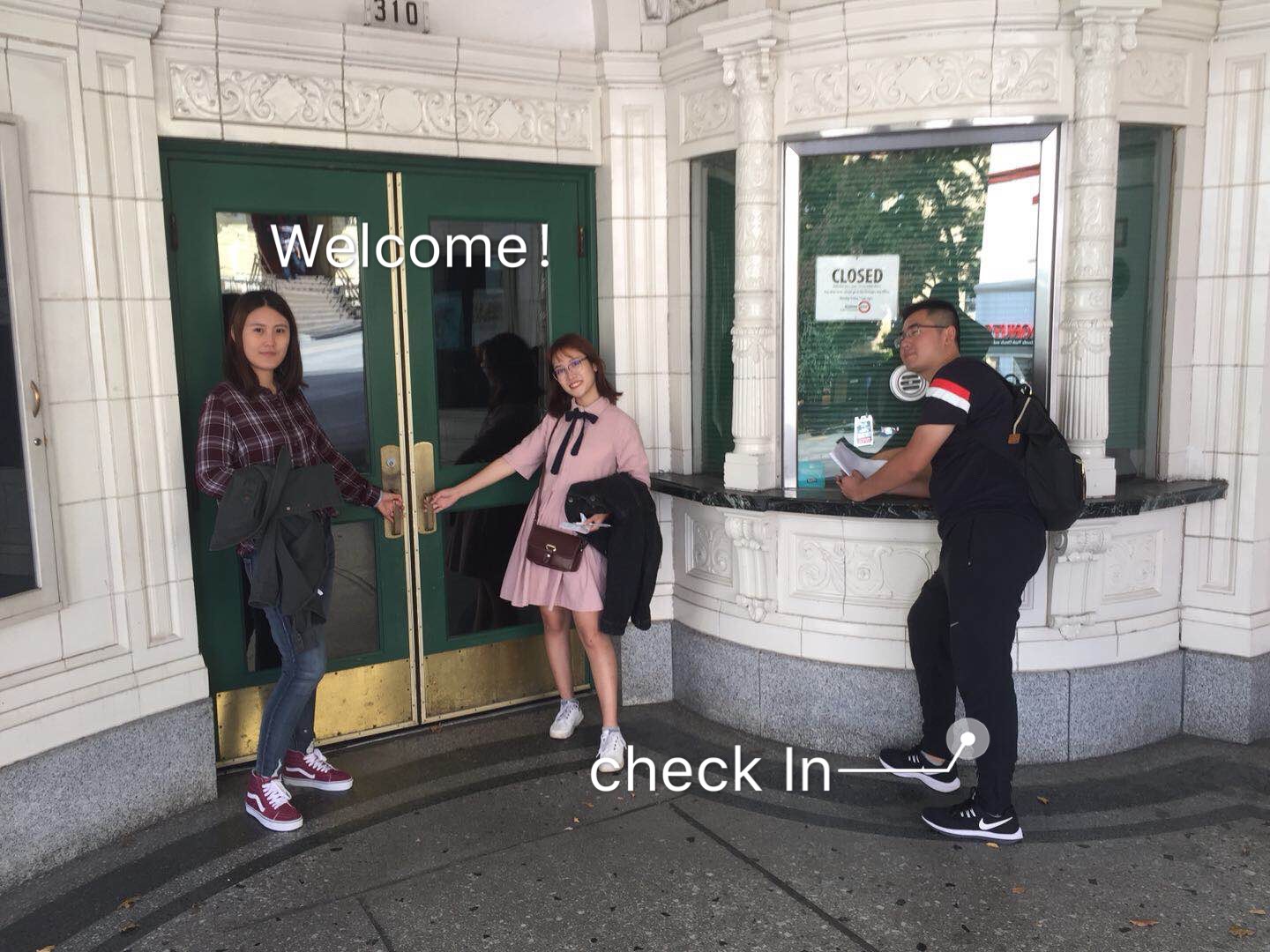 Students in front of door