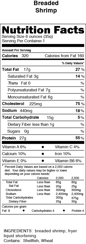 Shrimp Nutrition Chart