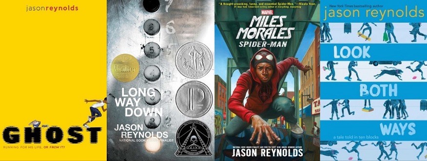 Books of Jason Reynolds: Ghost, Long Way Down, Miles Morales, and Look Both Ways