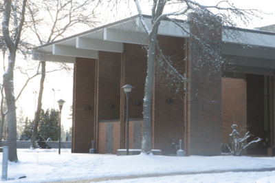 Olson auditorium snow