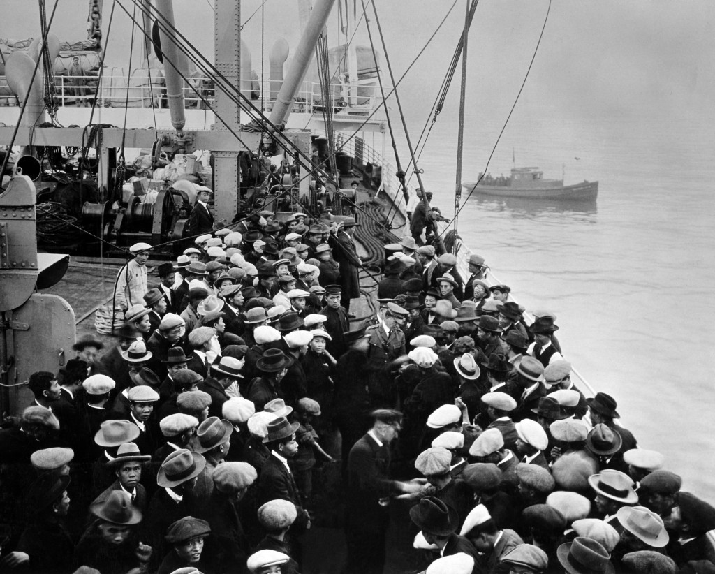 Health inspection of immigrants in the 19th century.