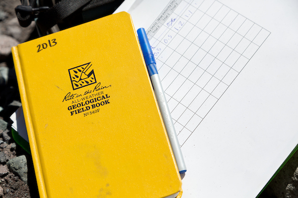A field notes yellow notebook and a spreadsheet