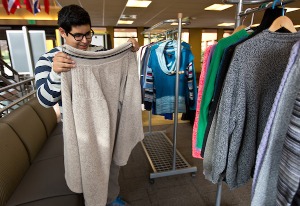 sweater-swap-514-10-6-15.JPG Sustainability sweater swap in the Anderson University Center at PLU on Tuesday, Oct. 6, 2015. (Photo/John Froschauer)