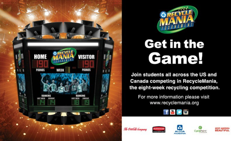 Recycle Mania Tournament - Get in the Game! Join students all across the US and Canada competing in RecycleMania, the eight-week recycling competition. For more information please visit www.recyclemania.org