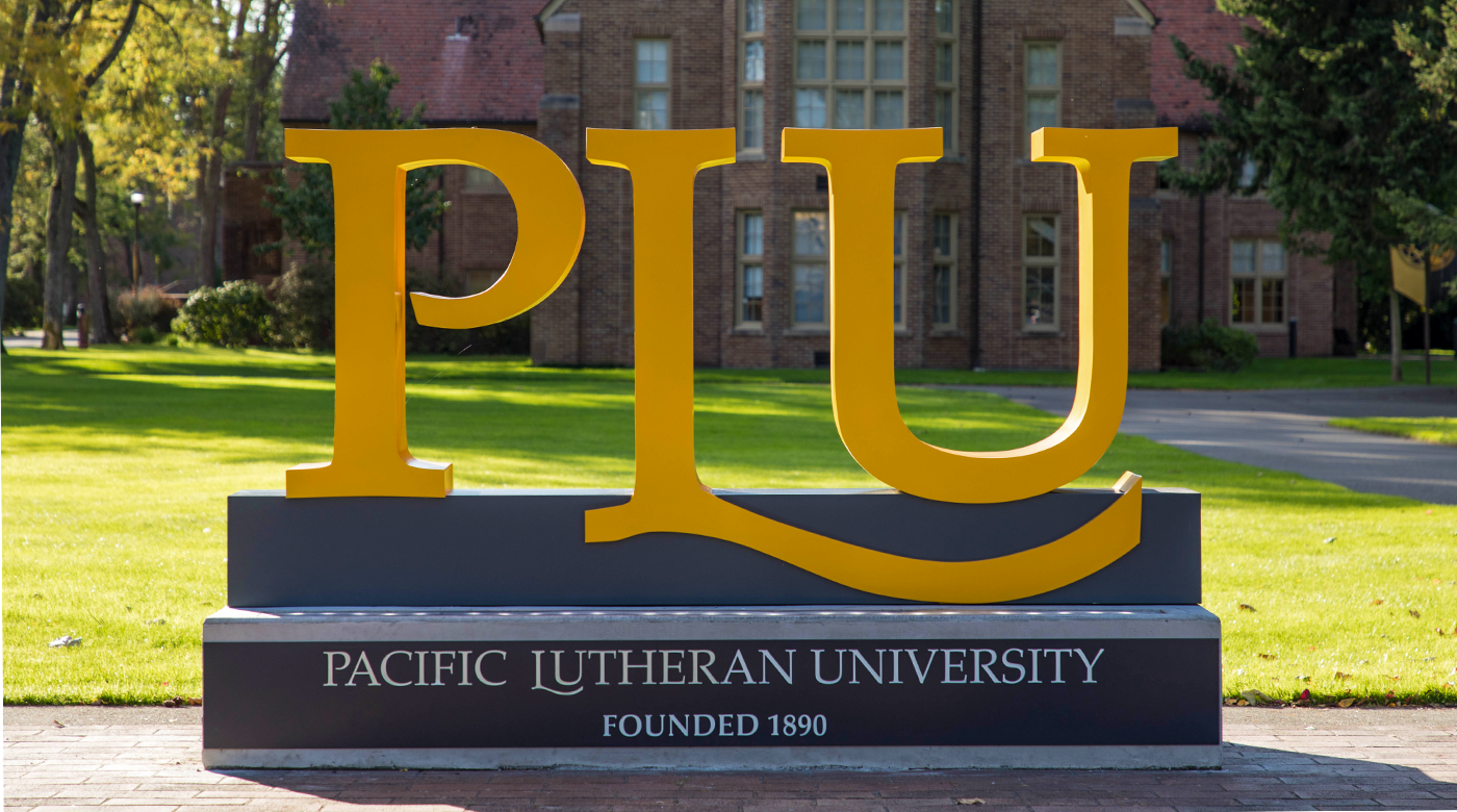 PLU sign on campus.