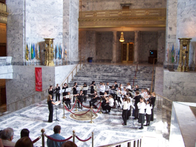 playing the flute at the capitol