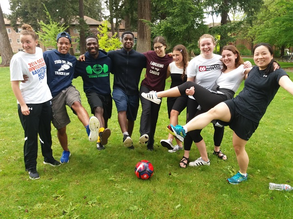 French 102 students get ready to play soccer on je ne sais quoi day.