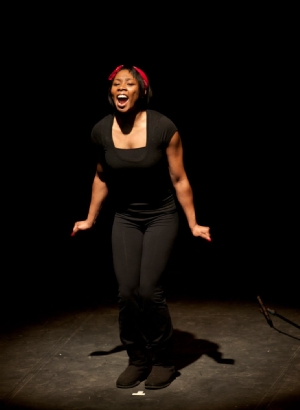 vagina monologues student on stage