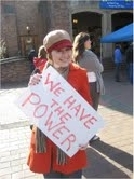 student holding a sign
