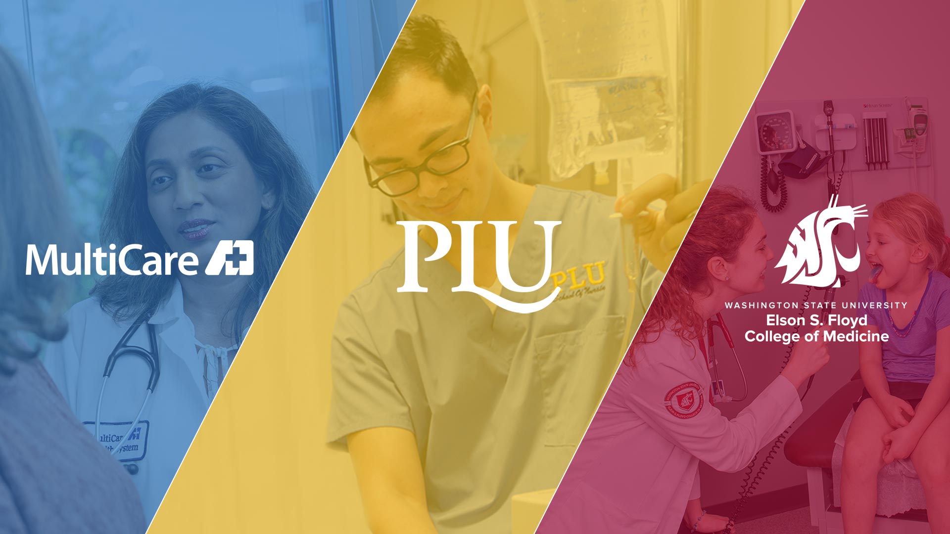A threefold photo, showing images of PLU nursing, MultiCare nursing, and WSU nursing.