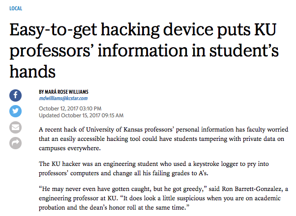 Screen shot of article on grade hacking
