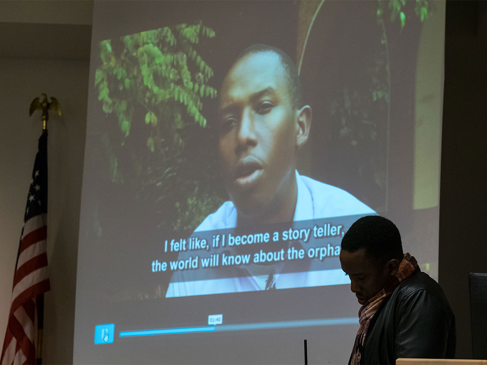 Emmanuel Habimana co-directed “Komora: To Heal,” a documentary about the experiences of orphans after the genocide. (Photo: John Froschauer/PLU)