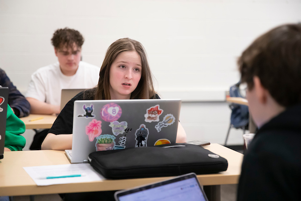 Students work in groups in professor Gina Hames HIST 289 titled “Women and Gender in World History,” Wednesday, April 12, 2023, in the Hauge Administration Building at PLU. (PLU Photo / Sy Bean)