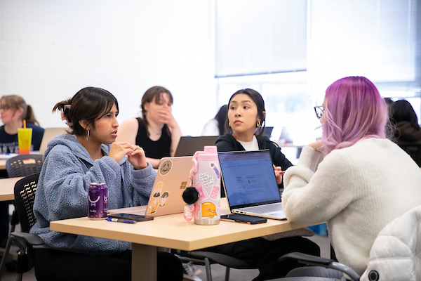 Students work in groups in professor Gina Hames HIST 289 titled “Women and Gender in World History,” Wednesday, April 12, 2023, in the Hauge Administration Building at PLU. (PLU Photo / Sy Bean)