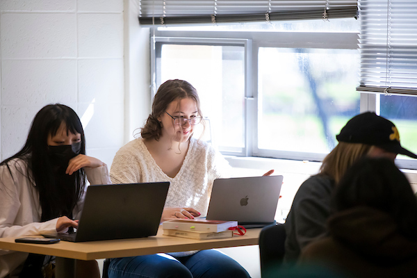 Students work in groups in professor Gina Hames HIST 289 titled “Women and Gender in World History,” Wednesday, April 12, 2023, in the Hauge Administration Building at PLU. (PLU Photo / Sy Bean)