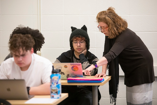 Students work in groups in professor Gina Hames HIST 289 titled “Women and Gender in World History,” Wednesday, April 12, 2023, in the Hauge Administration Building at PLU. (PLU Photo / Sy Bean)